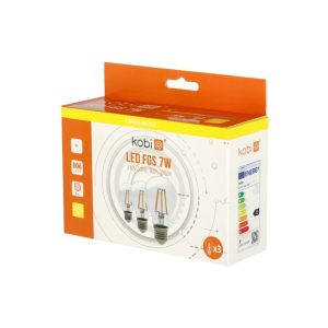 Ampoule à filament LED FGS 7W E27 3000K, pack de 3, Kobi 360 Line