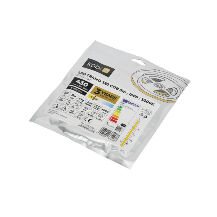 Bande LED TRAMO 320 COB 5m 3000K IP65 Kobi Premium