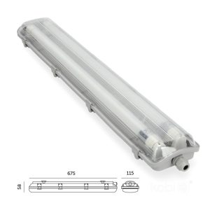 Ensemble HERMETIC 2x60 + LED T8 9W 4000K IP65 Kobi