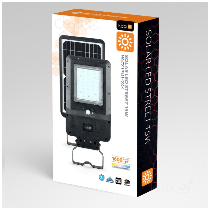Lampadaire solaire avec détecteur de mouvement LED STREET 15W 4000K IP65 Kobi