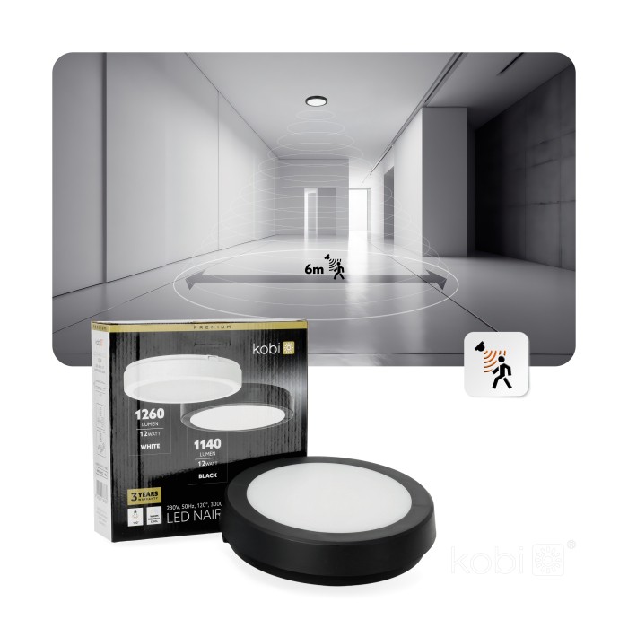 Lampe de plafond LED NAIROS G2 12W 3CCT IP65 noir Kobi Premium