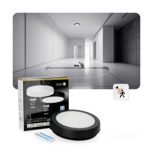 Plafonnier avec détecteur de mouvement LED NAIROS G2 12W 3CCT LX IP65 noir Kobi Premium
