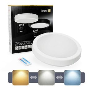 Plafonnier avec détecteur de mouvement LED NAIROS G2 24W 3CCT LX IP65 blanc Kobi Premium
