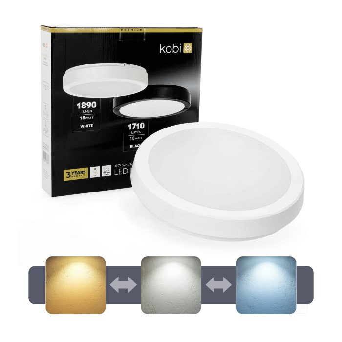 Plafonnier LED NAIROS G2 18W 3CCT IP65 blanc Kobi Premium