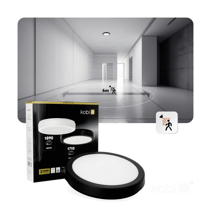 Plafonnier LED NAIROS G2 18W 3CCT IP65 noir Kobi Premium