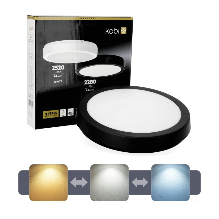 Plafonnier LED NAIROS G2 24W 3CCT IP65 noir Kobi Premium