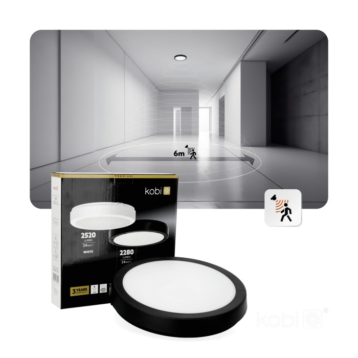 Plafonnier LED NAIROS G2 24W 3CCT IP65 noir Kobi Premium