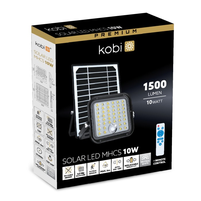 Projecteur solaire LED MHCS 10W 4000K IP65 Kobi Premium