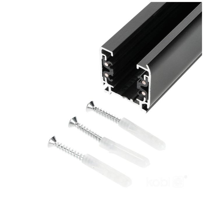 Rail à 3 circuits 2m noir Kobi