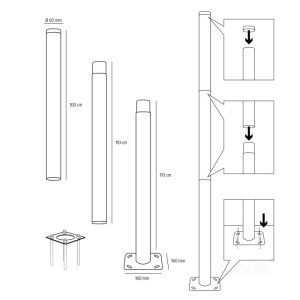 Titre du produit traduit en français : "Poteau BASE SG 3m Fi 60mm Kobi