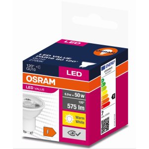 Ampoule LED GU10 VALUE 6,9W blanche 120° 2700K lumière chaude