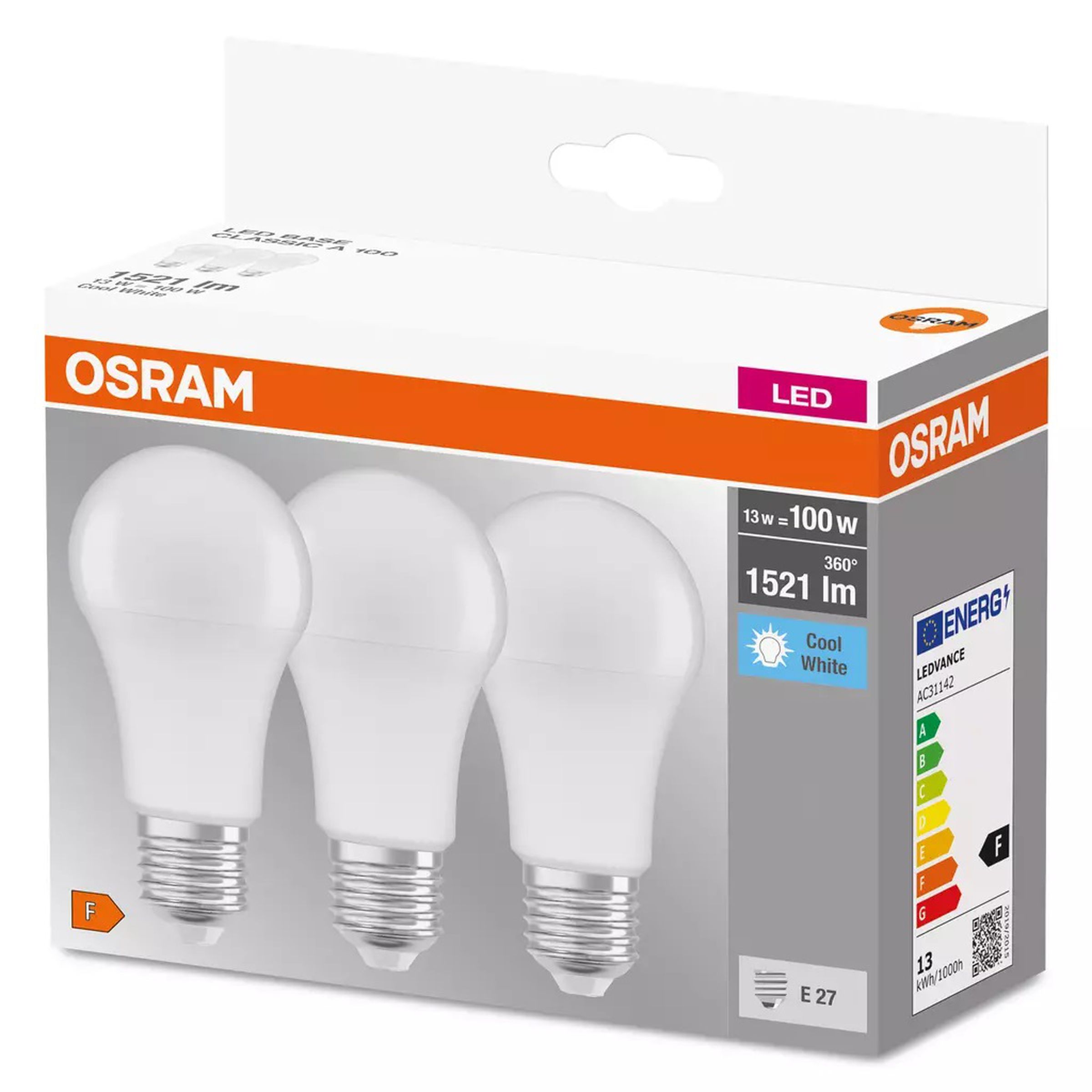 Ensemble de 3 ampoules LED BASE CLAS E27 13W 4000K lumière neutre