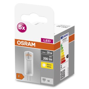 Ensemble de cinq ampoules LED BASE PIN G4 12V 1.8W 827 transparentes G4