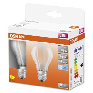 Lot de 2 ampoules LED Retrofit CLASSIC A 7,5W 840 dépolies E27