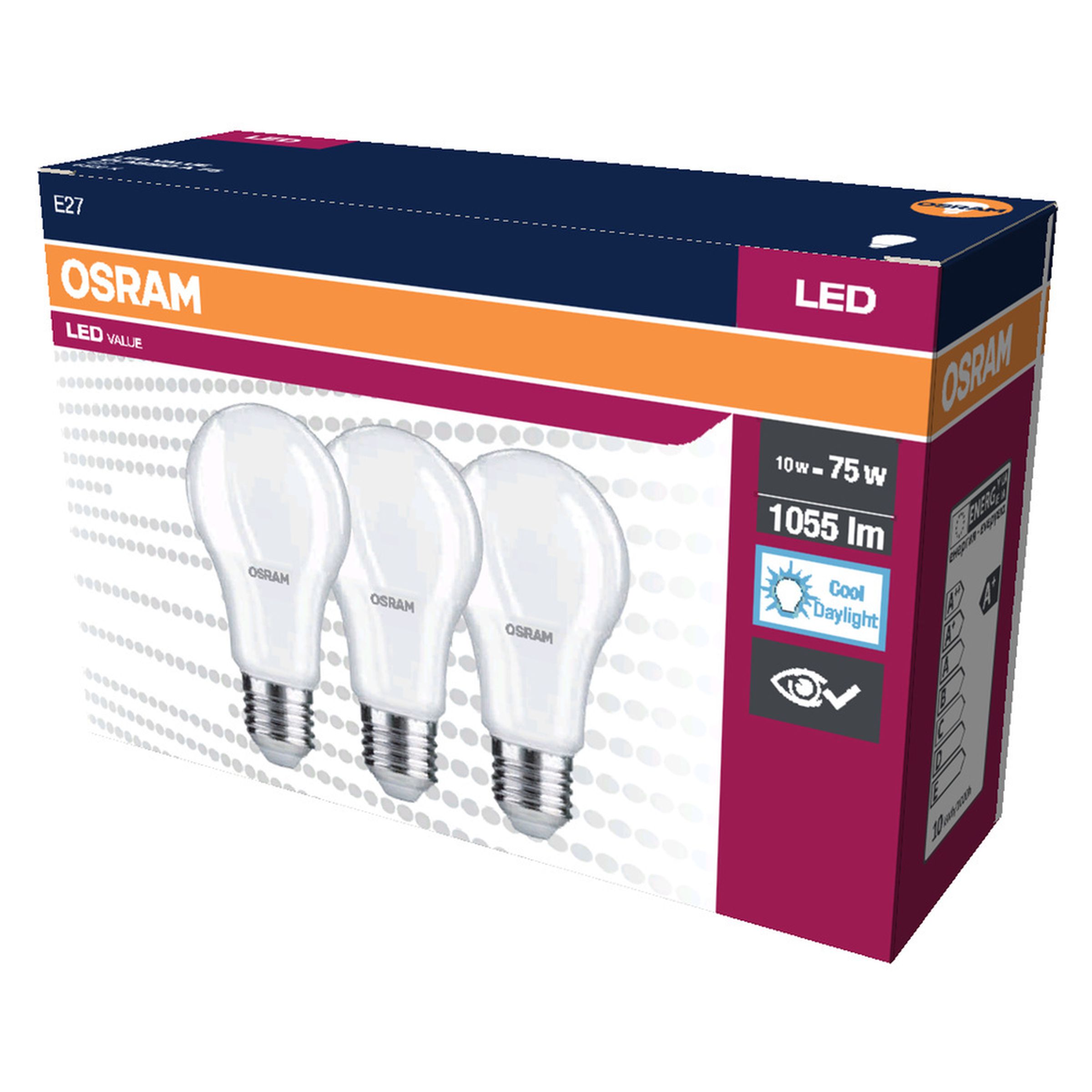 Lot de 3 ampoules LED VALUE CLASSIC A 75 10W/6500K E27