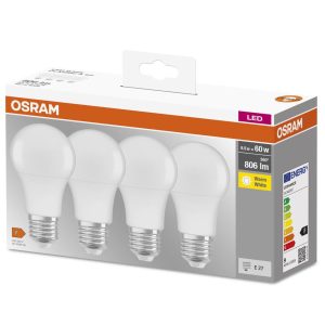Lot de 4 ampoules BASE LED Classic E27 8,5W 2700K lumière chaude