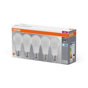 Lot de cinq ampoules LED BASE CLASSIC A 8,5W 840 givrée E27