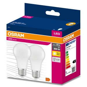Lot de deux ampoules LED VALUE CLASSIC A 60 8,5W/3000K E27