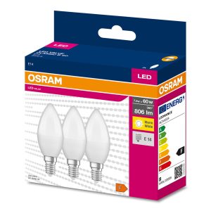 Lot de trois ampoules LED VALUE CLASSIC B 60 7.5W/3000K E14