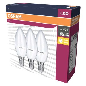 Lot de trois ampoules LED VALUE CLASSIC B 60 FR 7,5W/2700K E14
