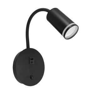 Applique de lecture noire pour chambre à coucher ZULA GU10 avec ports USB-A et USB-C