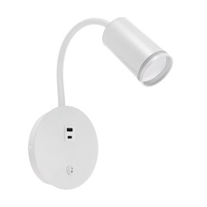 Applique murale de lecture pour chambre à coucher ZULA GU10 avec ports USB-A et USB-C blanche