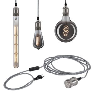 Lampe Zwis Neordic ELDAR E27 avec prise - gris/nikel satiné