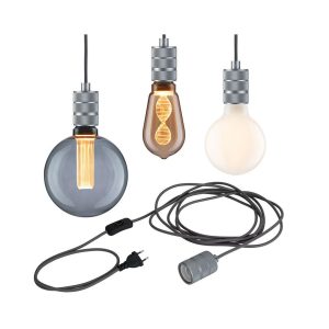 Suspension sans abat-jour avec interrupteur Neordic TILLA E27 - gris aluminium