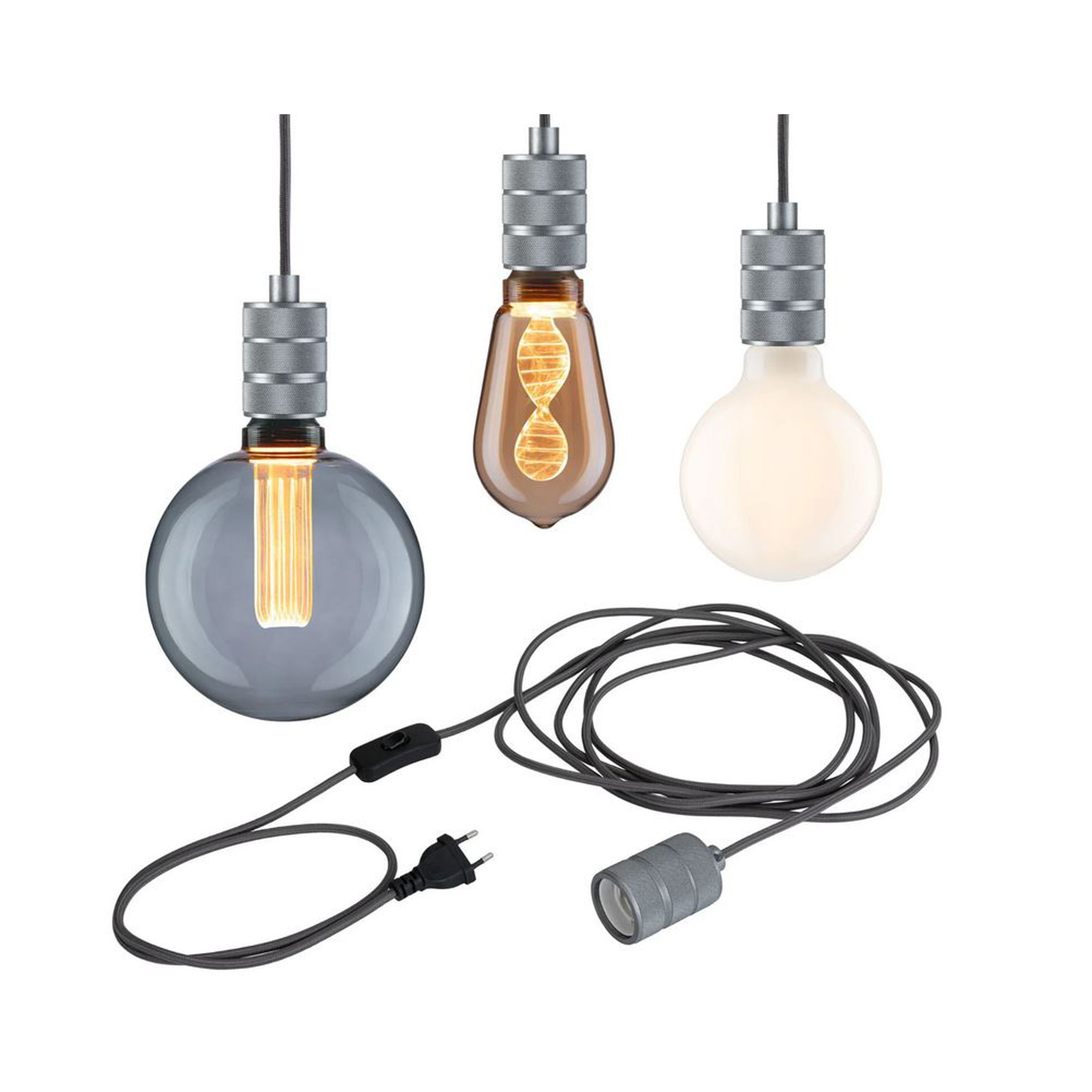 Suspension sans abat-jour avec interrupteur Neordic TILLA E27 - gris aluminium